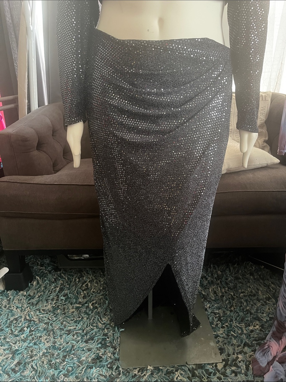 Fashion to Figure Black Silver Sparkle Drape Skirt